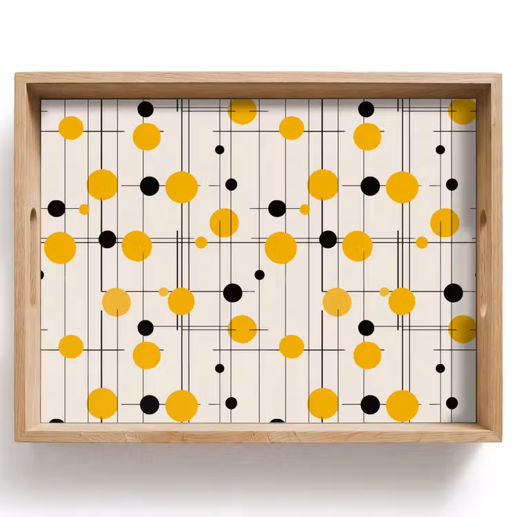 Geometrisch - Retro - Lijnen - Okergeel - Zwart Dienblad Rechthoek middel 911 -z3d_shopping