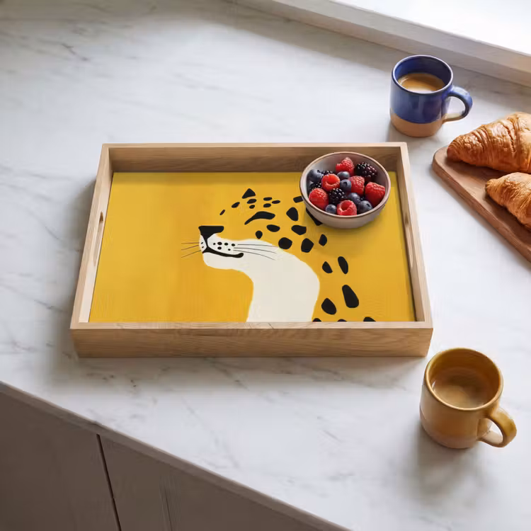 Cheetah - Illustratie - Geel Dienblad Rechthoek middel -sfeer2