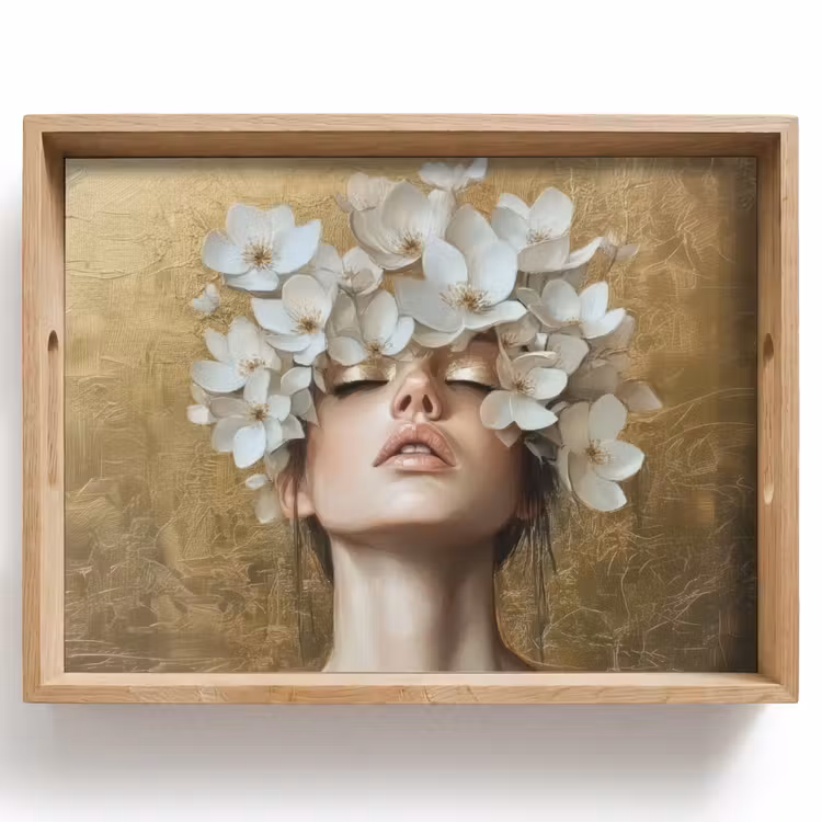 Gezicht - Bloemen - Goud - Abstract Dienblad Rechthoek middel -z3d_shopping