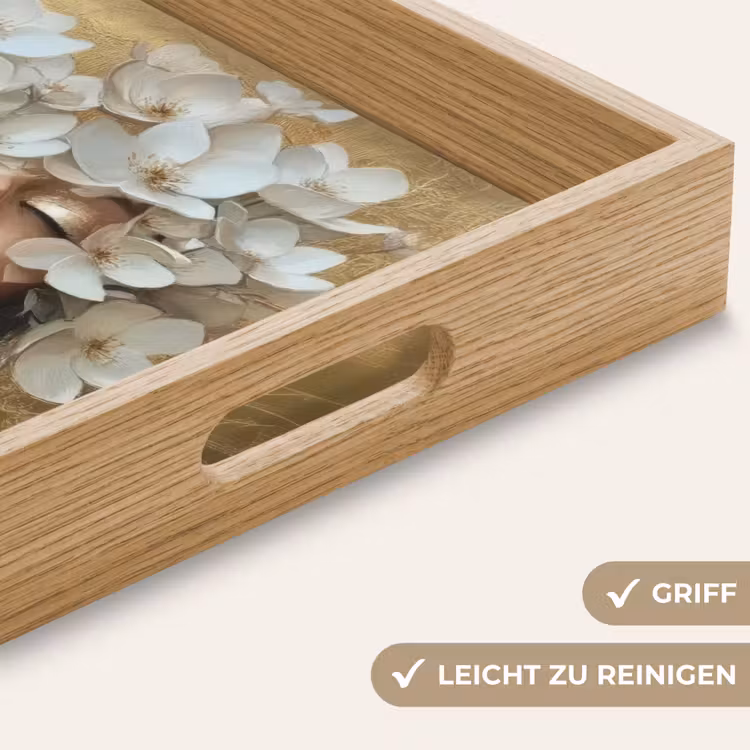 Gezicht - Bloemen - Goud - Abstract Dienblad Rechthoek middel -USP_HandgreepDE