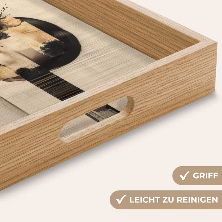Gezicht - Bloemen - Zwart - Vrouw Dienblad Rechthoek middel -USP_HandgreepDE