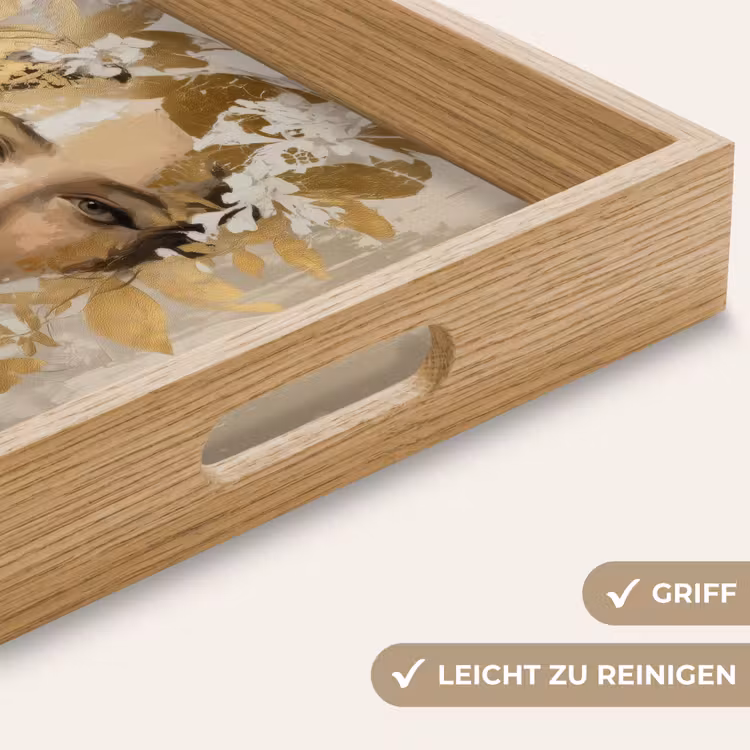 Gezicht - Vrouw - Bladeren - Goud Dienblad Rechthoek middel -USP_HandgreepDE