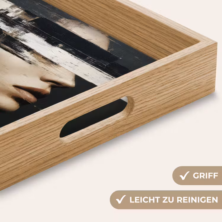 Gezicht - Vrouw - Zwart - Abstract Dienblad Rechthoek middel -USP_HandgreepDE