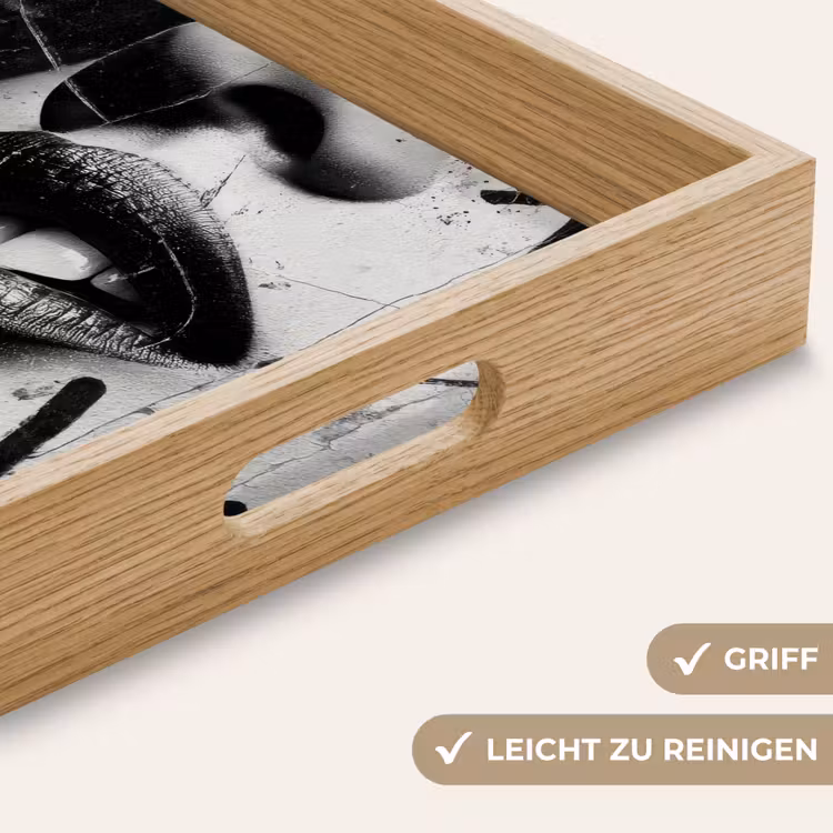 Gezicht - Mond - Graffiti - Zwart Dienblad Rechthoek middel -USP_HandgreepDE