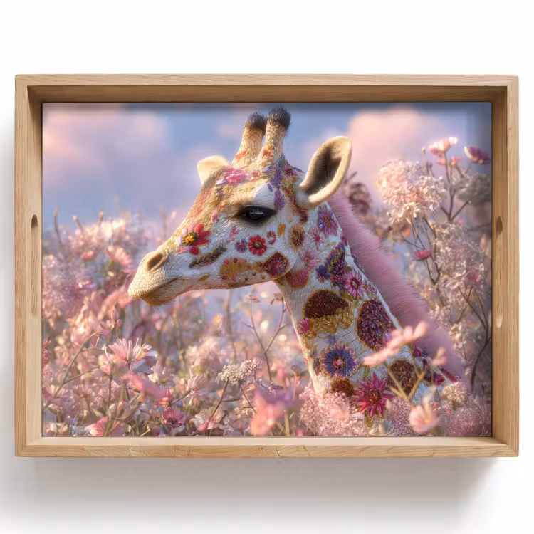 Giraffe - Bloemen - Roze Dienblad Rechthoek middel -z3d_shopping