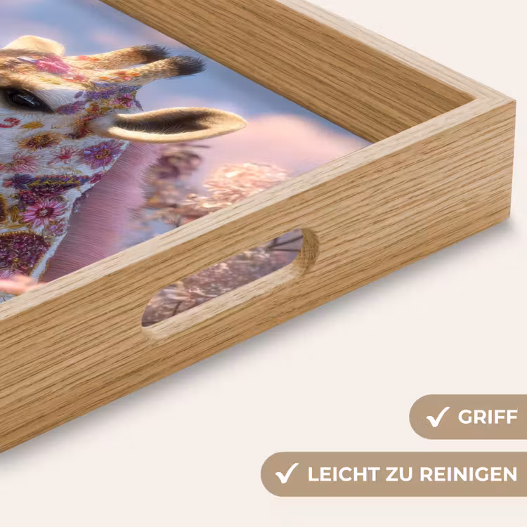 Giraffe - Bloemen - Roze Dienblad Rechthoek middel -USP_HandgreepDE