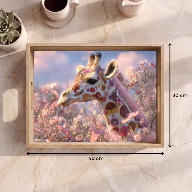 Giraffe - Bloemen - Roze Dienblad Rechthoek middel -USP_Formaat
