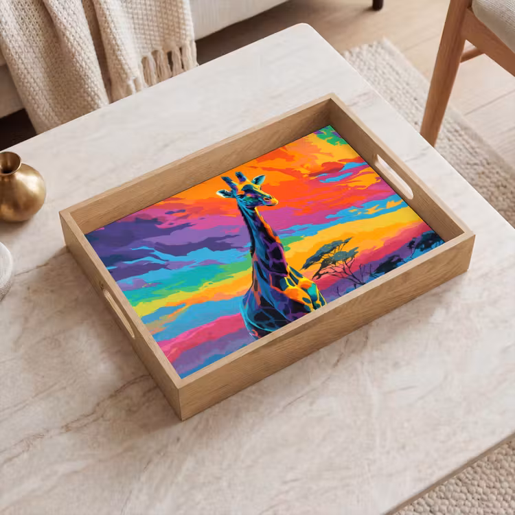 Giraffe - Savanna - Lucht - Gekleurd Dienblad Rechthoek middel -sfeer1