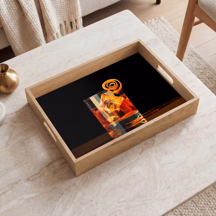 Glas - Ijsblokjes - Drinken - Bruin Dienblad Rechthoek middel -sfeer1