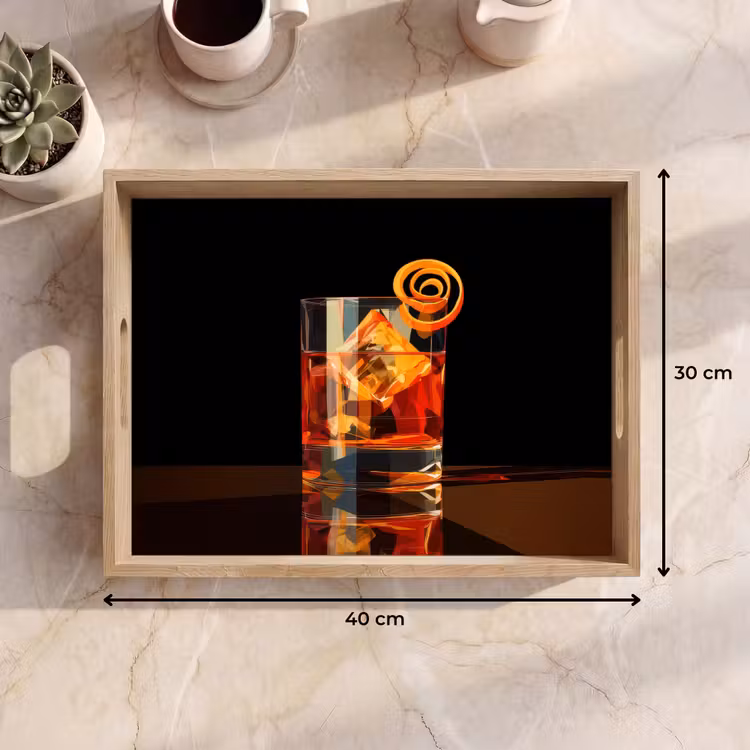 Glas - Ijsblokjes - Drinken - Bruin Dienblad Rechthoek middel -USP_Formaat