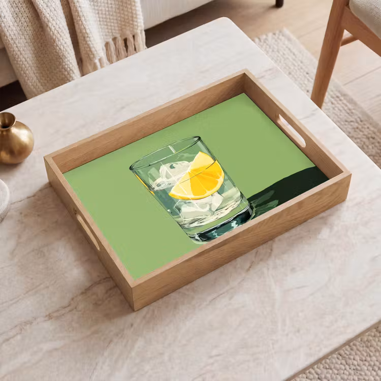 Glas - Citroen - Ijsblokjes - Groen Dienblad Rechthoek middel -sfeer1