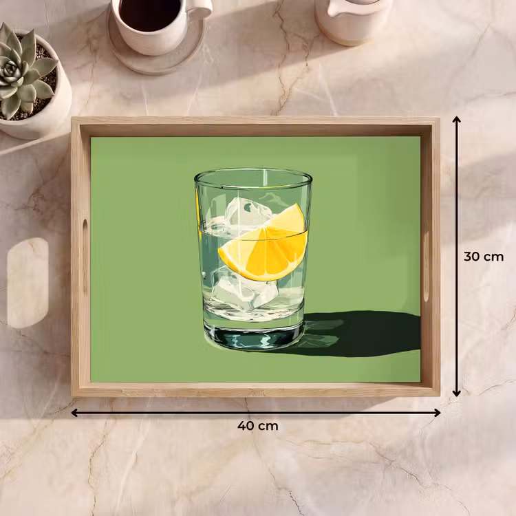 Glas - Citroen - Ijsblokjes - Groen Dienblad Rechthoek middel -USP_Formaat