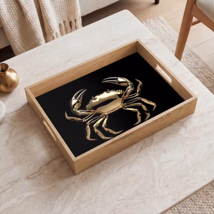 Goud - Krab - Dieren - Zwart Dienblad Rechthoek middel -sfeer1