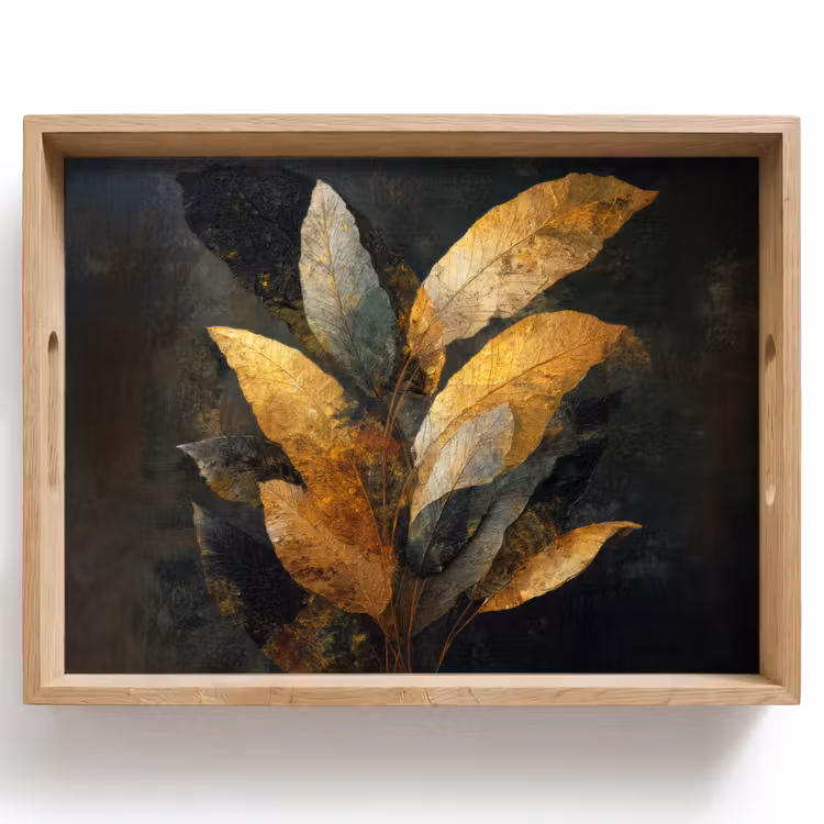 Gouden Bladcompositie – Botanische Luxe Dienblad Rechthoek middel -z3d_shopping