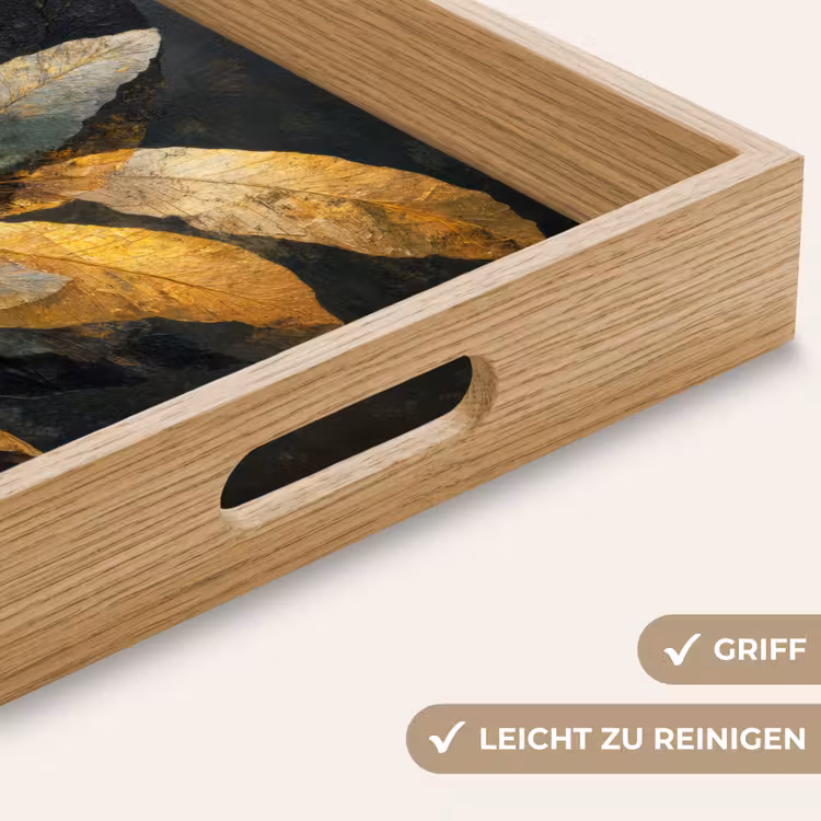 Gouden Bladcompositie – Botanische Luxe Dienblad Rechthoek middel -USP_HandgreepDE