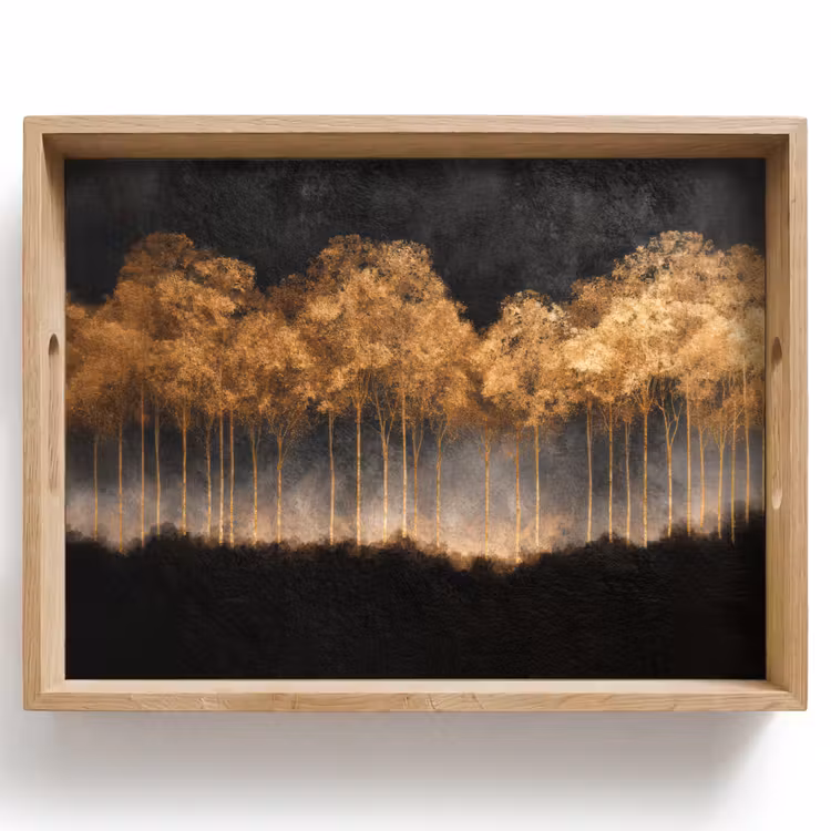 Gouden Bomen in Mistig Landschap Dienblad Rechthoek middel -z3d_shopping