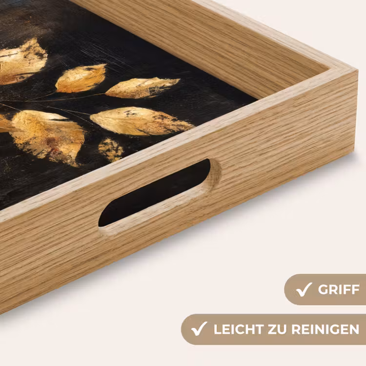 Gouden Bladeren op Donkere Achtergrond Dienblad Rechthoek middel -USP_HandgreepDE