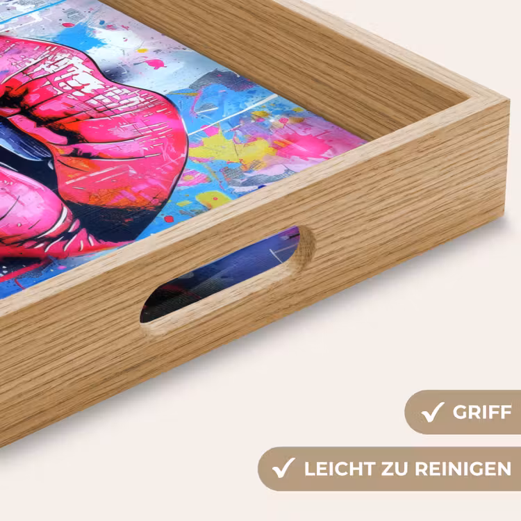 Graffiti - Lippen - Felroze - Geschilderd Dienblad Rechthoek middel -USP_HandgreepDE