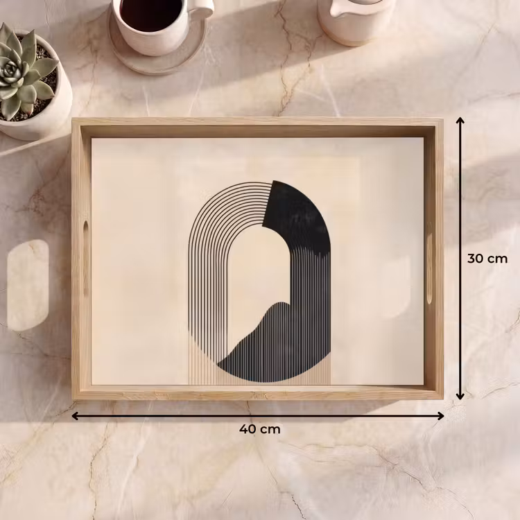 Grafisch gebogen motief - Beige Dienblad Rechthoek middel -USP_Formaat