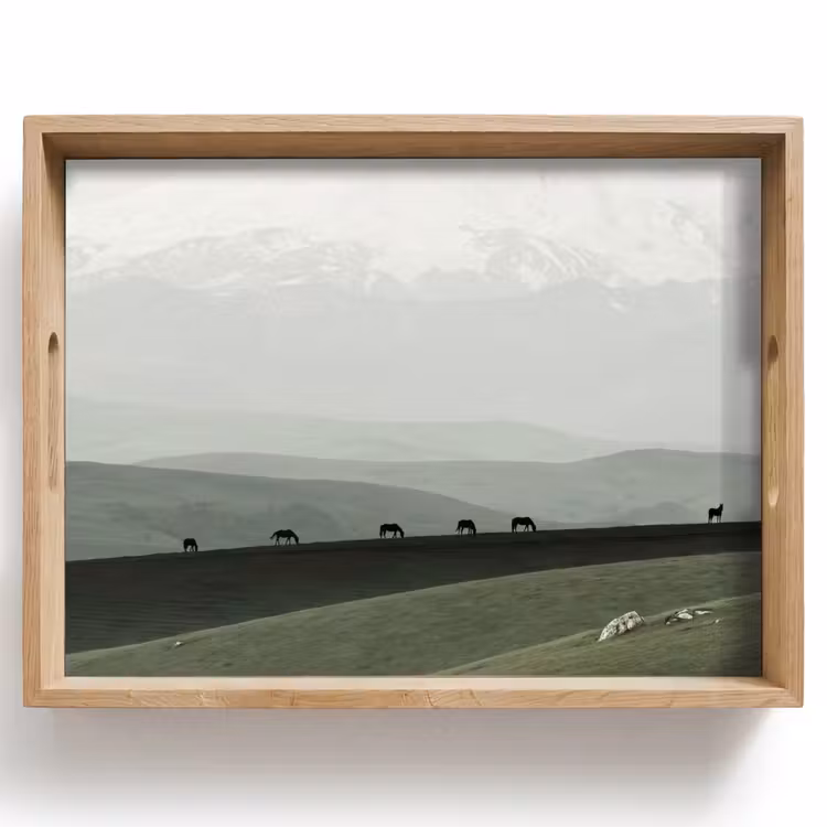 Grijs - Berg - Paarden Dienblad Rechthoek middel -z3d_shopping