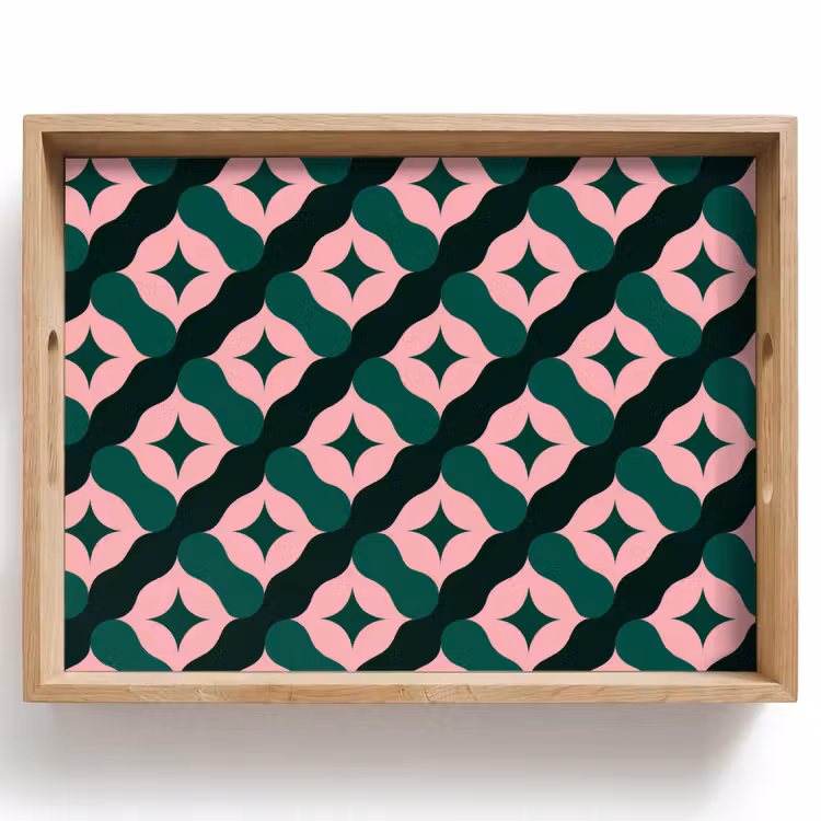 Groen - Roze - Retro - Sterren Dienblad Rechthoek middel 911 -z3d_shopping