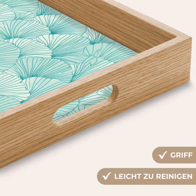 Groen - Wit - Ginko - Getekend - Textuur Dienblad Rechthoek middel 911 -USP_HandgreepDE
