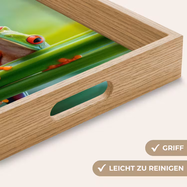 Groene kikker - Nieuwsgierig - Gras Dienblad Rechthoek middel -USP_HandgreepDE
