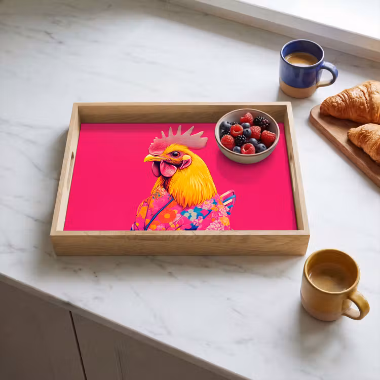 Haan - Kleurrijk - Kimono - Roze Dienblad Rechthoek middel -sfeer2