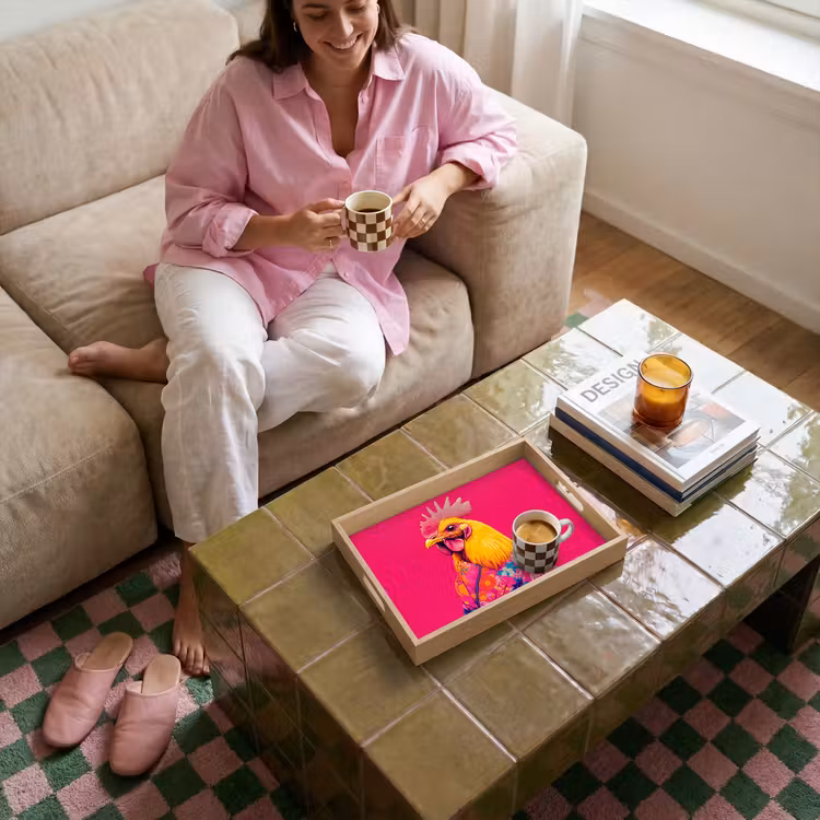 Haan - Kleurrijk - Kimono - Roze Dienblad Rechthoek middel -sfeer3