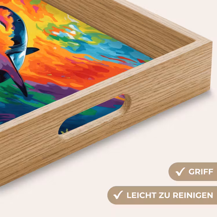 Haai - Koraalrif - Abstract - Kleurrijk Dienblad Rechthoek middel -USP_HandgreepDE