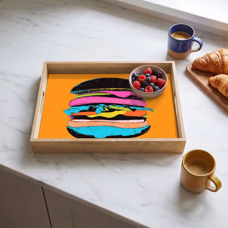 Hamburger - Kleurrijk - Speels Dienblad Rechthoek middel -sfeer2