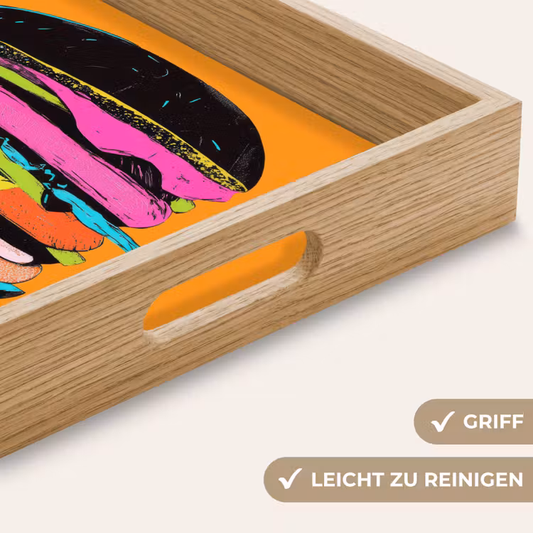 Hamburger - Kleurrijk - Speels Dienblad Rechthoek middel -USP_HandgreepDE