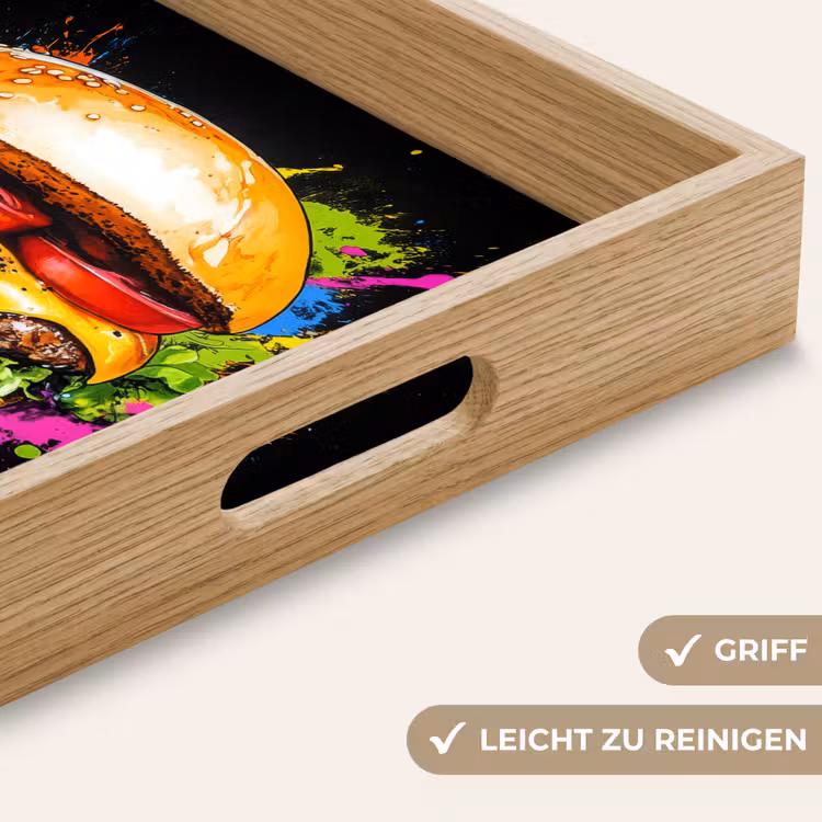 Hamburger - Graffiti - Verf - Kleurrijk - Eten - Abstract Dienblad Rechthoek middel -USP_HandgreepDE