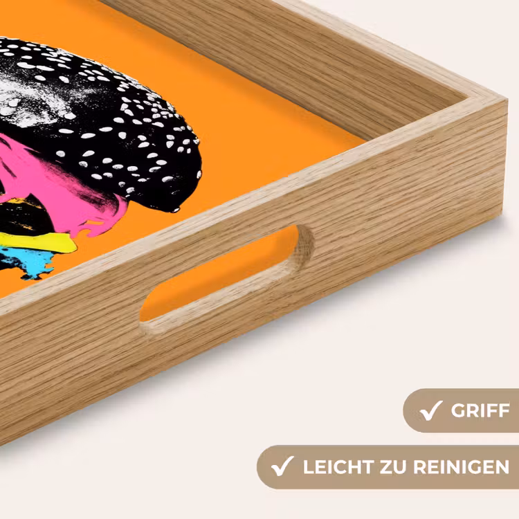 Hamburger - Oranje - Neon - popart Dienblad Rechthoek middel -USP_HandgreepDE