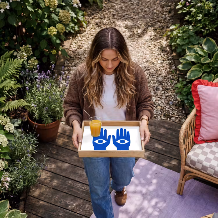 Handen - Twee - Ogen - Blauw Dienblad Rechthoek middel -sfeer5