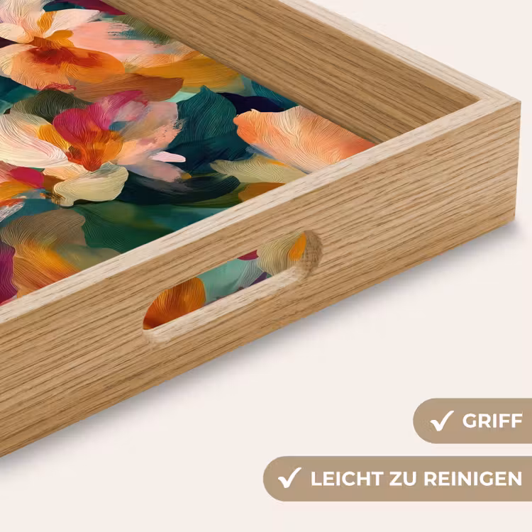 Harmonieus - Abstracte bloemen - Warme tinten Dienblad Rechthoek middel -USP_HandgreepDE
