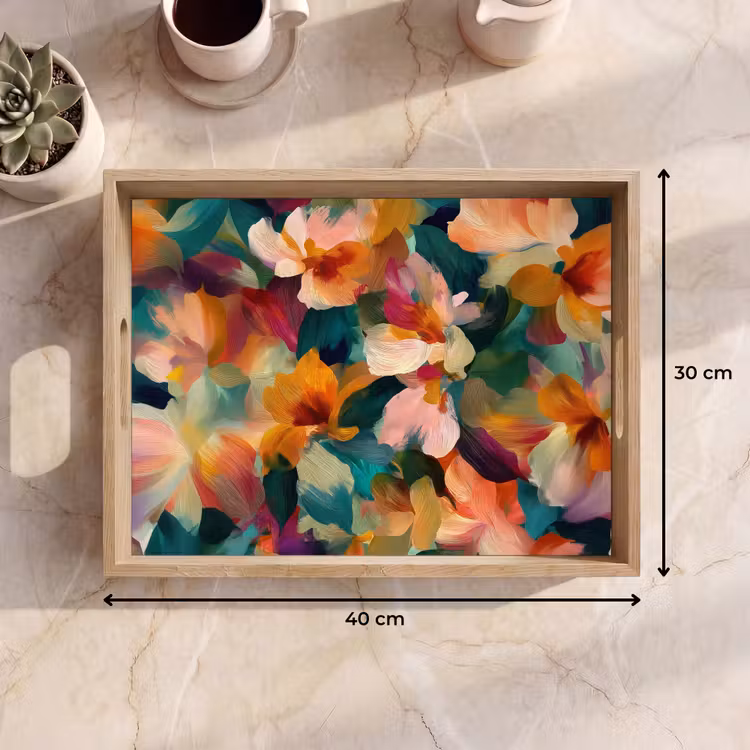 Harmonieus - Abstracte bloemen - Warme tinten Dienblad Rechthoek middel -USP_Formaat