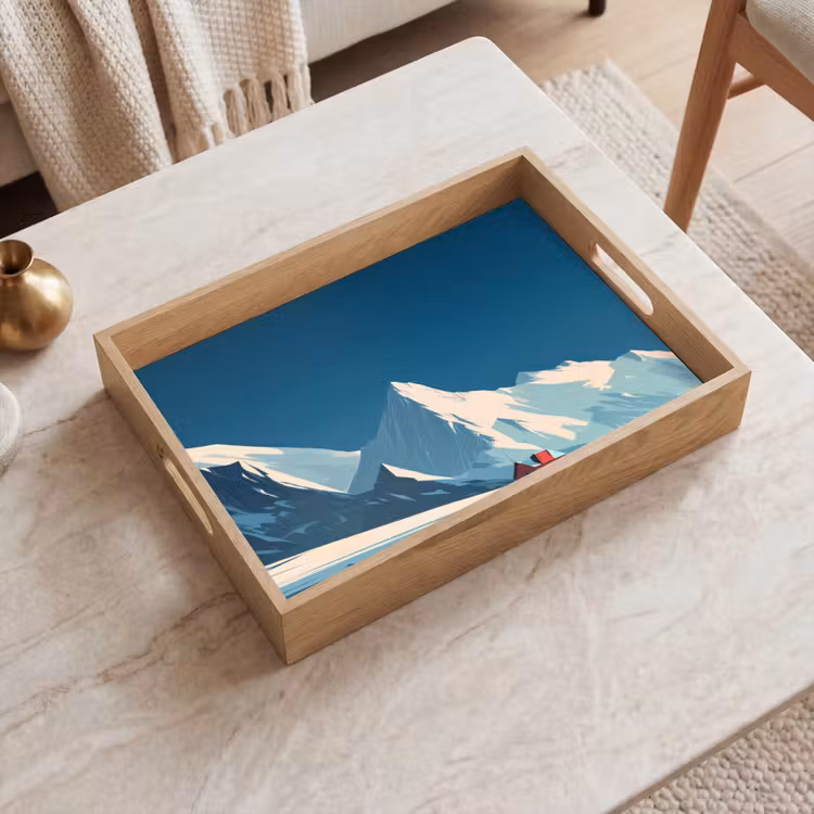Huis - Berglandschap - Sneeuw Dienblad Rechthoek middel -sfeer1