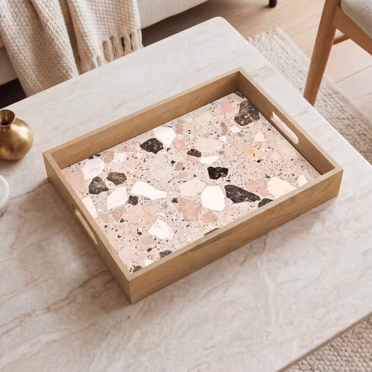 Licht - Roze - Terrazzo - Stenen Dienblad Rechthoek middel -sfeer1