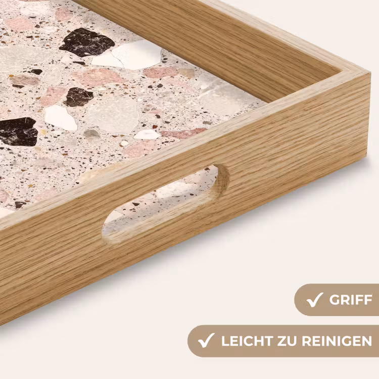 Licht - Roze - Terrazzo - Stenen Dienblad Rechthoek middel -USP_HandgreepDE
