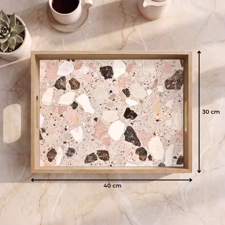 Licht - Roze - Terrazzo - Stenen Dienblad Rechthoek middel -USP_Formaat