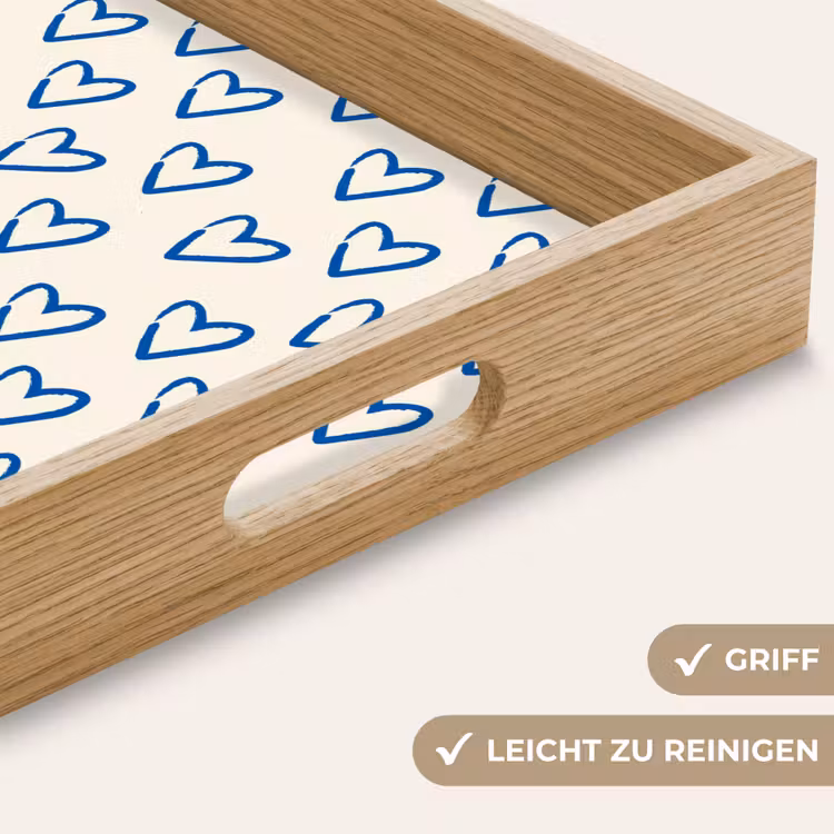 Hartjes patroon - Blauw - Beige - Liefde Dienblad Rechthoek middel -USP_HandgreepDE