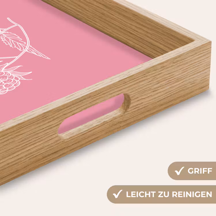 Frambozen - Steel - Getekend - Roze Dienblad Rechthoek middel -USP_HandgreepDE