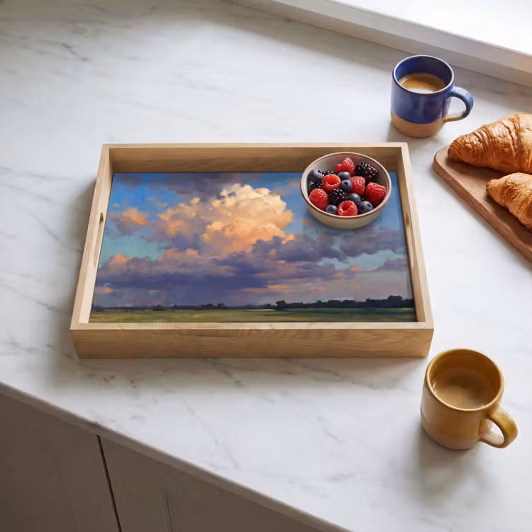 Lucht - Wolken - Landschap - Modern - Oranje Dienblad Rechthoek middel -sfeer2