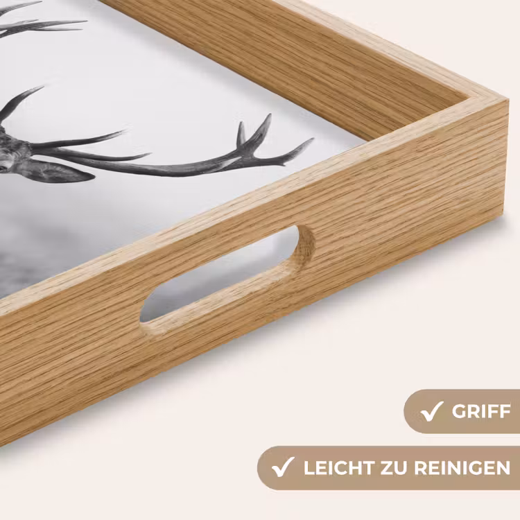 Hert - Mistig - Zwart - Wit Dienblad Rechthoek middel -USP_HandgreepDE