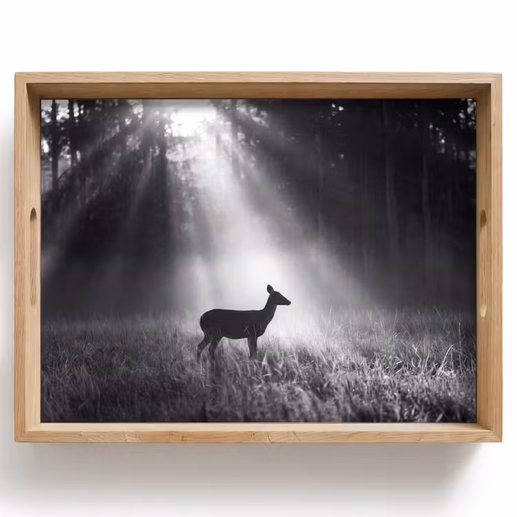 Hert - Bos - Zonnestralen - Zwart-wit - Natuur Dienblad Rechthoek middel -z3d_shopping