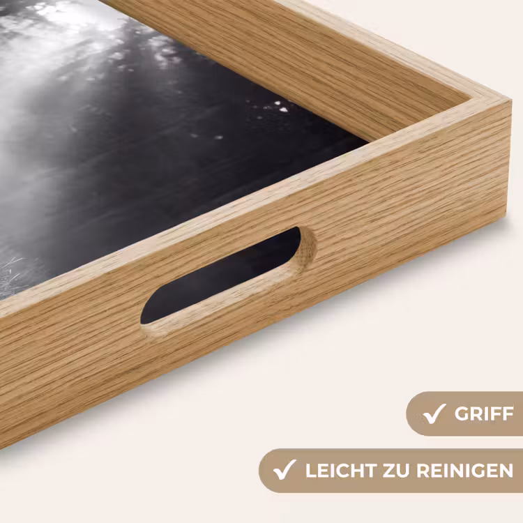 Hert - Bos - Zonnestralen - Zwart-wit - Natuur Dienblad Rechthoek middel -USP_HandgreepDE