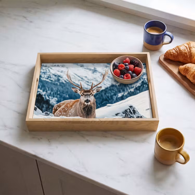 Hert - Landschap - Winter - Natuur - Dieren - Bergen Dienblad Rechthoek middel -sfeer2