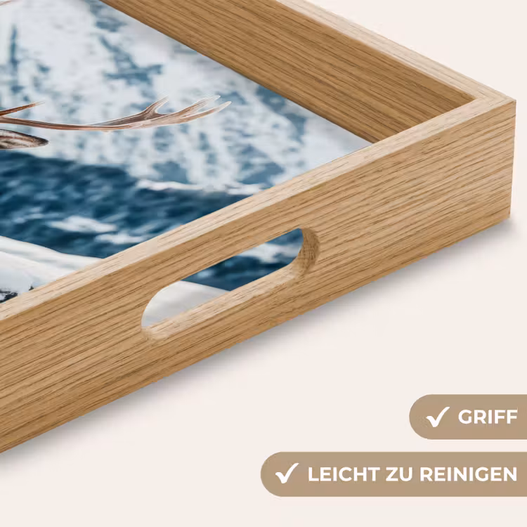 Hert - Landschap - Winter - Natuur - Dieren - Bergen Dienblad Rechthoek middel -USP_HandgreepDE