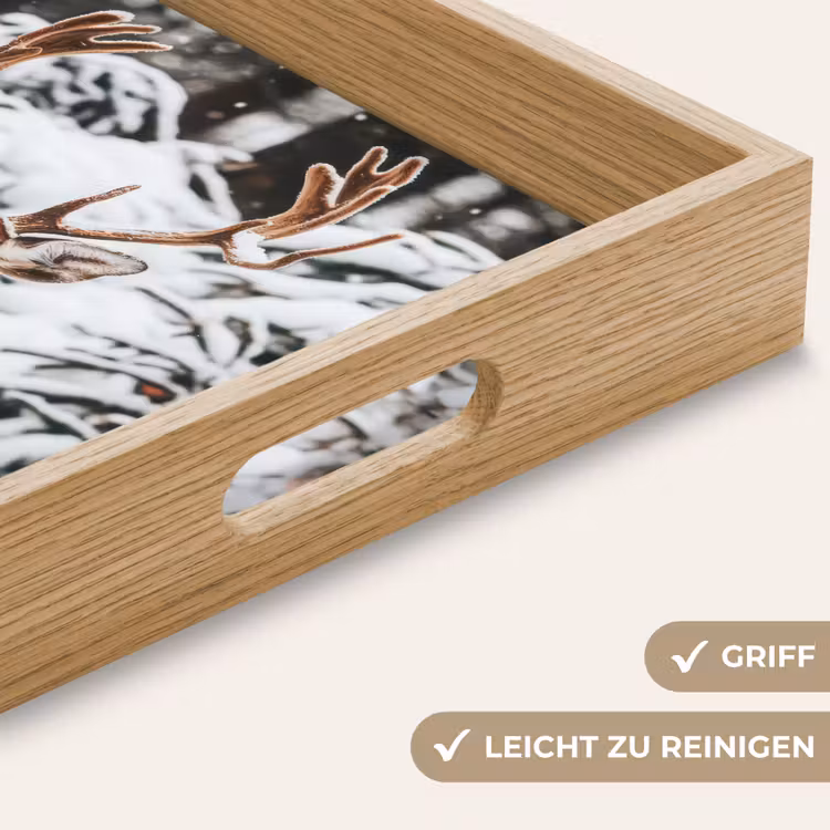 Hert - Sneeuw - Winter - Bos - Dieren Dienblad Rechthoek middel -USP_HandgreepDE